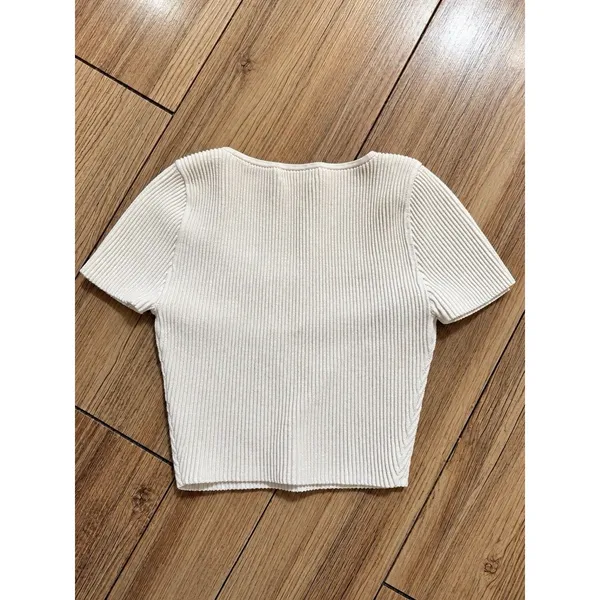 Babaton Aritzia Sculpt Knit Square Neck Ribbed Crop Top White 2XS XXS - Image 2