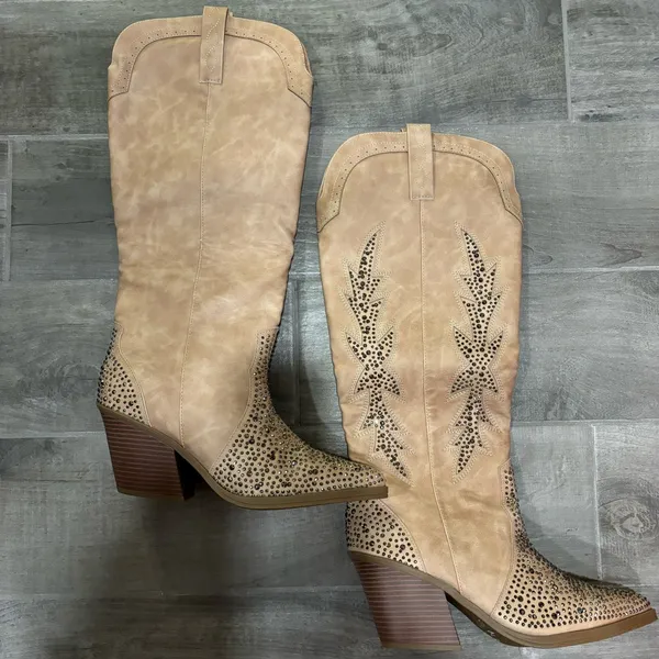 Sugar Kammy Bling Boots Rhinestone Pull On Western Boot Tan Size 11 - Image 3