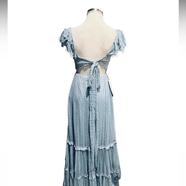 Azazie Blue Ruffle Lace Gown Tie on back Maxi Size 2 NWT - Image 7