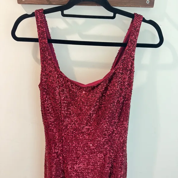 Jump Apparel Wine Red Sequin Lace Up Corset Back Formal Prom Gown Dress Sz 11/12 - Image 2