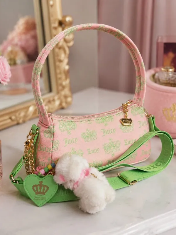 Juicy Couture Festival Pink Green Crown Shoulder Bag Charms NWT - Image 2