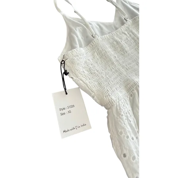 Japna White Cotton Eyelet Smocked Maxi Sundress - Boho Cottagecore size S - Image 9