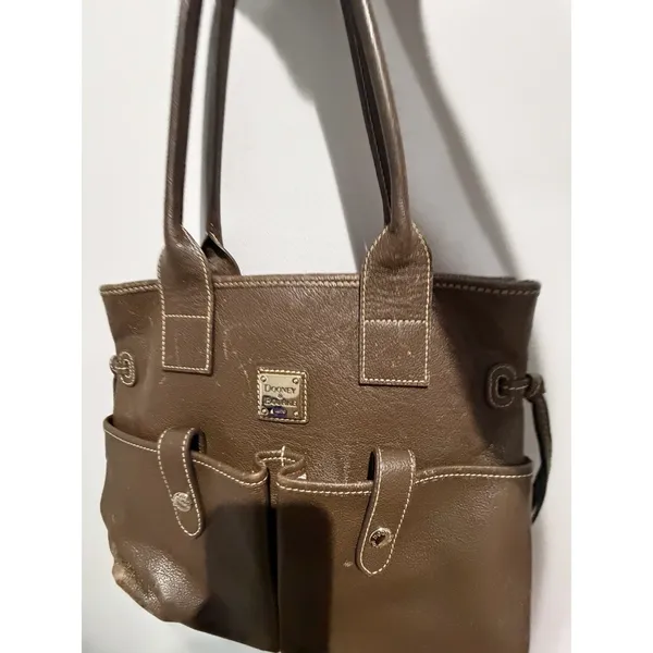 Dooney & Bourke June Brown Pebbled Leather Double Pocket Cinch Shoulder Purse M - Image 2