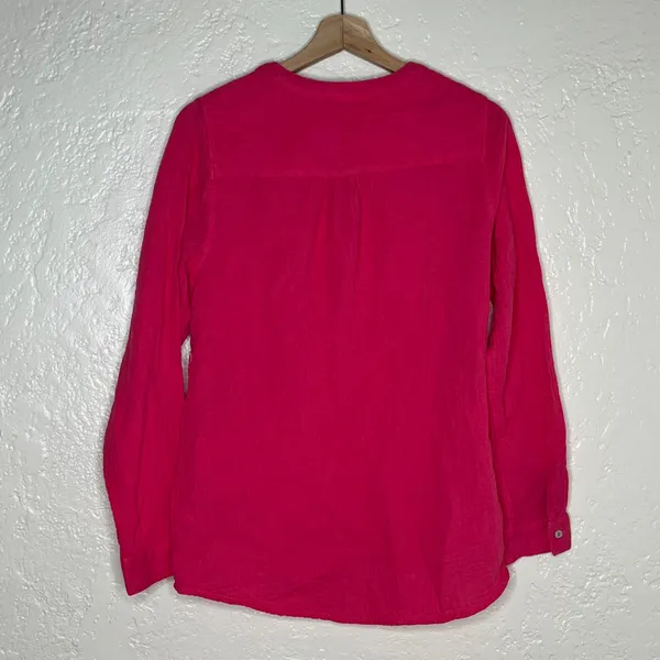 Mote Women's Cotton Gauze Pink Long Sleeve V-Neck Popover Blouse Size Large - Image 3