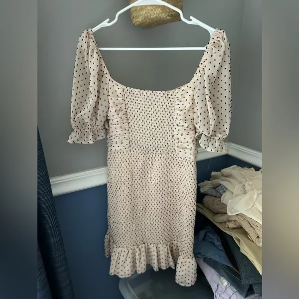 Astr The Label Cream and Black Polka Dot Mini Dress M - Image 3