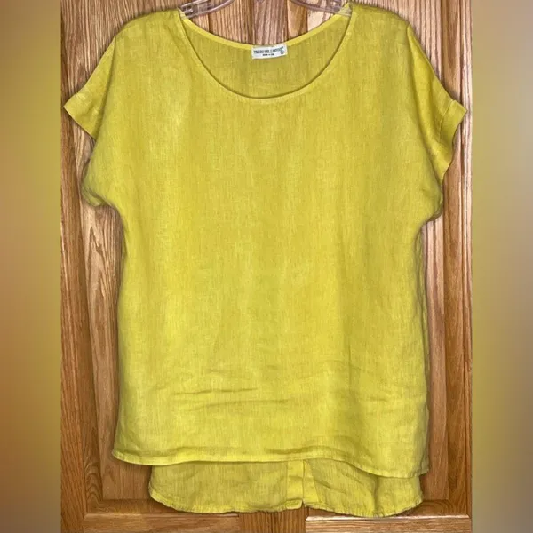 Terzo Millennio Lagenlook Linen High-Low Hem Tunic Oversized Top Yellow Sz Large - Image 8