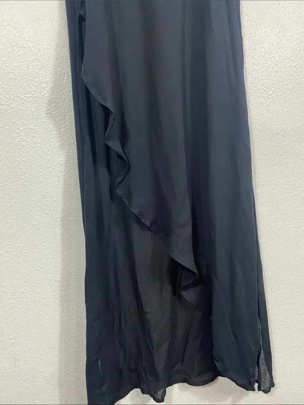 Free People Black Long Crisscross-Back Nightgown with Asymmetric Hem 100% Rayon - Image 6