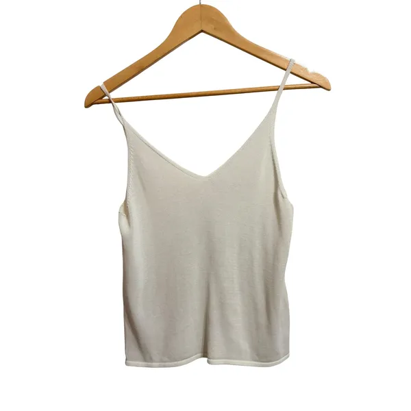 Leith Ivory Knit V Neck Double Strap Sweater Tank Top white Medium‎ - Image 2