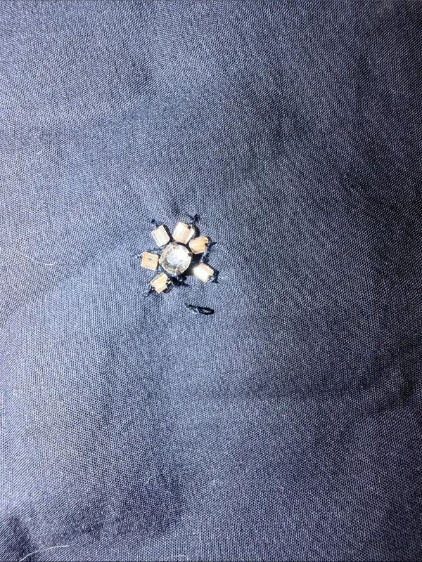 Zara navy blue cold shoulder poplin dress beaded detail XS - Image 8