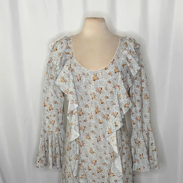 SPELL & THE GYPSY Fleur Frill Bias Maxi Dress Teapot Blue Floral‎ Bohemian Large - Image 3