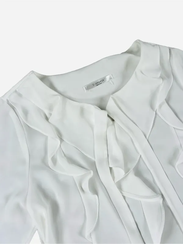 Classic Office Attire Women’s White Ruffle-Front Blouse - Image 2