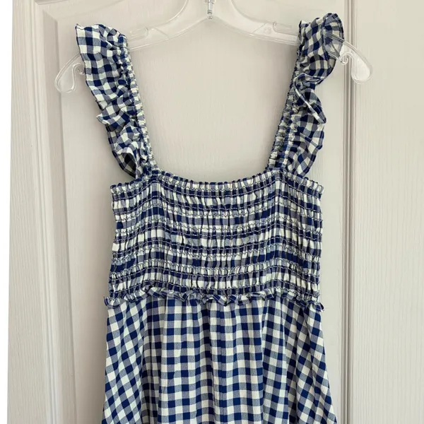 Max Studio London Blue Gingham‎ Smocked Cottagecore Midi Dress NWT M - Image 12