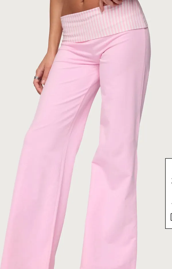edikted Striped Foldover Pants pink - Image 4