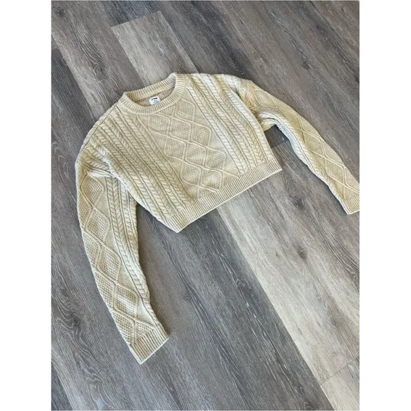 Cotton On Cream Cable Knit Cropped Sweater Fisherman Pullover Womens Size Medium - Image 4