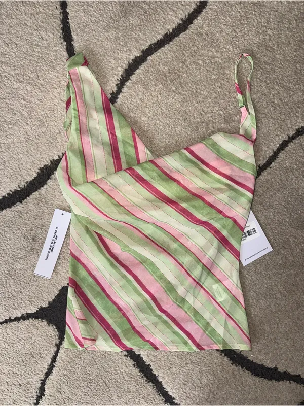 Princess Polly Striped Cowl Neck Tank Top in Pink and Cream - Image 3
