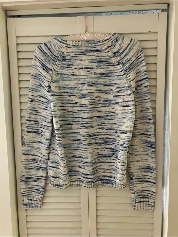 J Crew Blue White Cotton Boxy Fisherman Sweater Size XS - Image 6