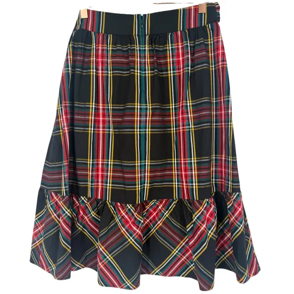 NWT J.Crew Womens Big Bow Ruffle Hem Midi Skirt Black Red Plaid Size 4 Holiday - Image 5