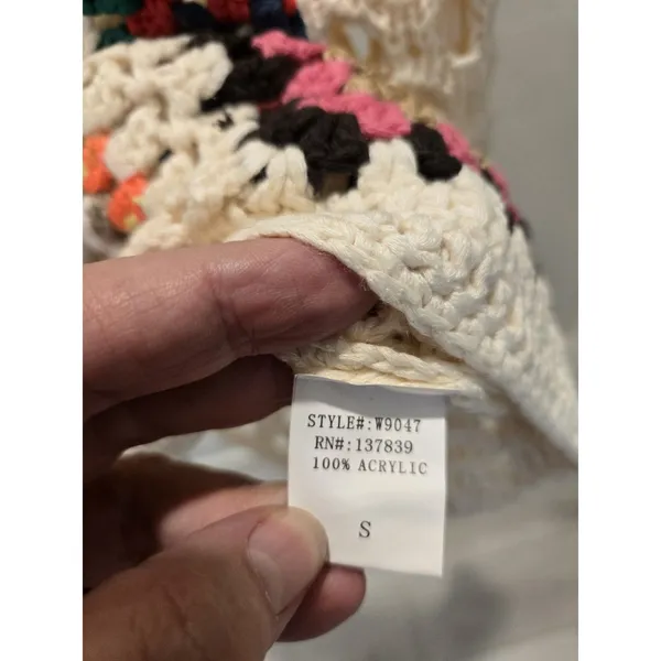 Luna Ivy Granny Square Crochet Sweater Cream Colorful Open Knit Women Size S NWT - Image 6