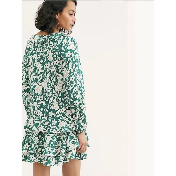 Free People Rebecka Floral Ruffled Mini Dress Size Medium Emerald Green - Image 14