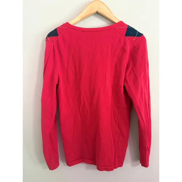 Tommy Hilfiger Women's‎ Red Navy Argyle V Neck Sweater Long Sleeve M - Image 6