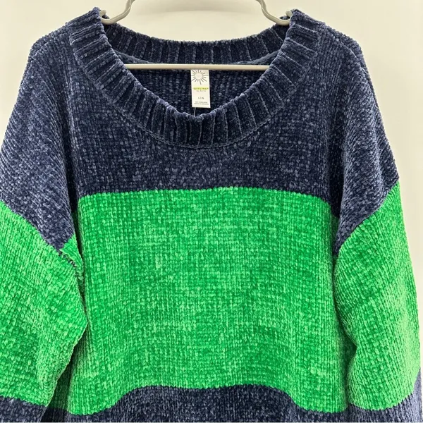 Offline by aerie Navy Blue & Green Long Sleeve Crewneck Chenille‎ Sweater Sz L - Image 4
