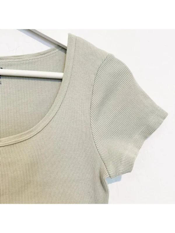 Brandy Melville Zelly Shirt Size One Size Green Ribbed Button Front Garden Party - Image 4