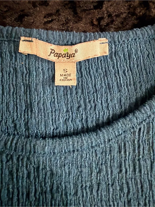Papaya Dark Blue Short Sleeve Textured Knit Top - Image 2