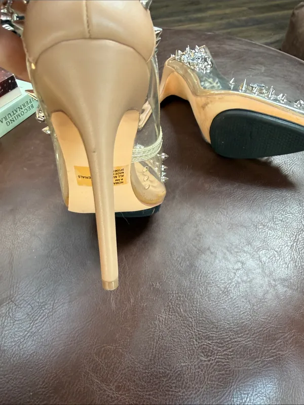 Steve Madden Veronicka Nude Clear Pointed Toe Spike Pump with Crystal Studs - Image 4