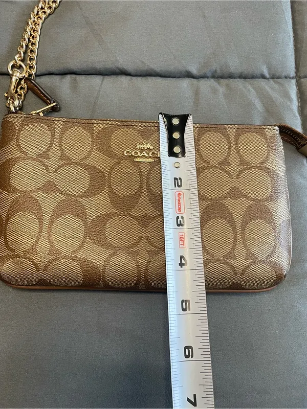 Coach Signature Large Wristlet With Chain CS652 Khaki/Saddle - Image 4