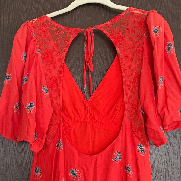 Free People Red Floral Mini Dress - Image 3