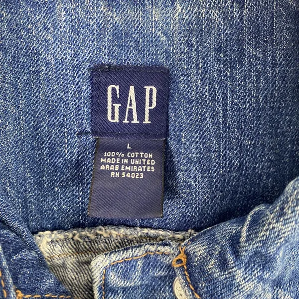 GAP Jeans Denim Trucker Jacket Womens Large Blue Button Front Monogram DJB Faded - Image 5