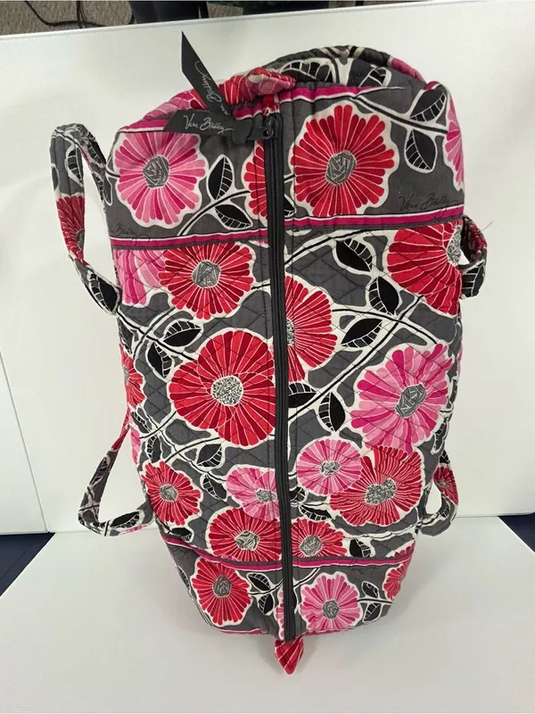 Vera Bradley Large Duffel Bag Cherry Blossoms Retired Pink Red Gray Floral - Image 6