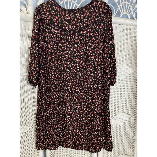 Gérard Darel Paris Black Floral Print Dress 44 Smocked Neckline‎ French Viscose - Image 13