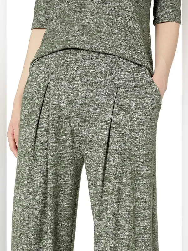 Daily Ritual Women's Relaxed Fit Cozy Knit Pleated Lounge Pant Green Wide Leg S - Image 4