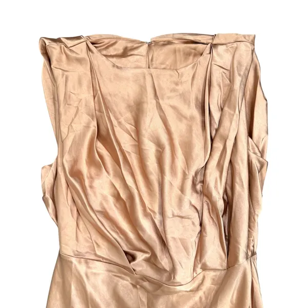 ASOS Design Textured Satin Drape Shoulder Maxi in Brown, Size 14 - Image 4
