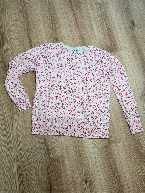 Old Navy Womens Anchor Print Crewneck Sweater Cream Red Nautical Cotton XL - Image 2