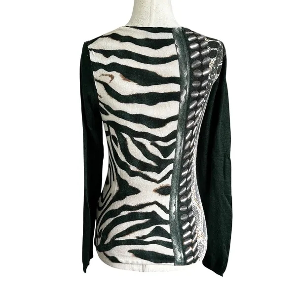 Roberto Verino Womens Top 8 Green Animal Print Angora Blend Long Sleeve | 13-28 - Image 2
