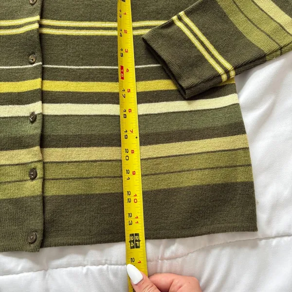 Vintage Rafael Sport Olive Green Striped Wool Cardigan Sweater Medium Streetwear - Image 3