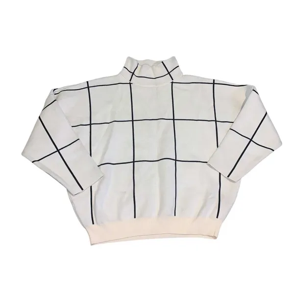 Chicwish Sweater Women M/L Cream Black Wool Blend Windowpane Grid Mock Neck Chic - Image 2