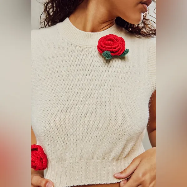 For Love & Lemons Ellie Top Rose Appliqué Sleeveless Vest Size XS x Free People‎ - Image 11