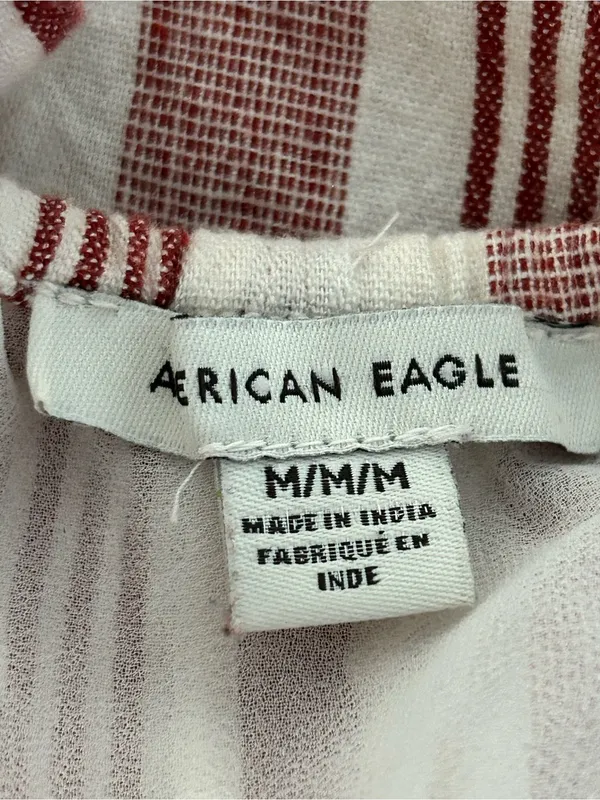 American Eagle Linen Blend Jumper Dress Cream Red Size M - Image 4