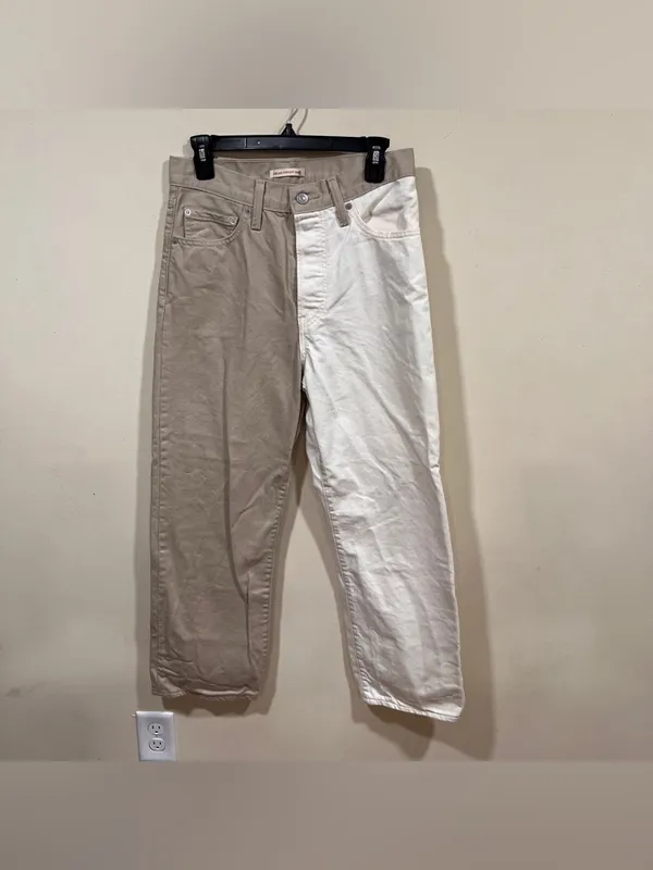 Levi's Ribcage Ankle Straight Jeans Two-Tone White Beige Sz 28 - Image 2