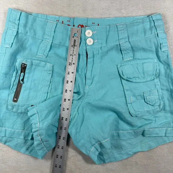 Pete & Greta by Johnny Was Turquoise Linen Cargo Utility Shorts Womens 6 Y2K - Image 5