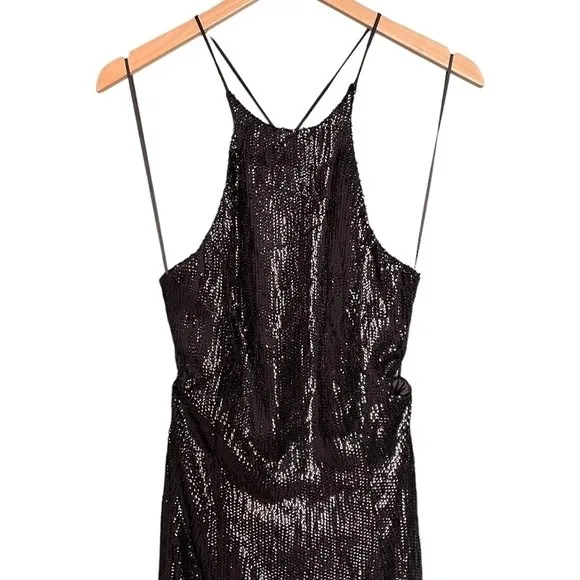 Bardot Easton Dress Size 6 Black Sequin Open Back Thigh Slit Midi Cocktail NWT - Image 8