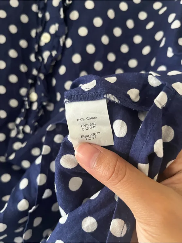 J Crew Navy Blue Polka Dot Ruffle Button Up Top XS 100% Cotton Office Preppy - Image 5