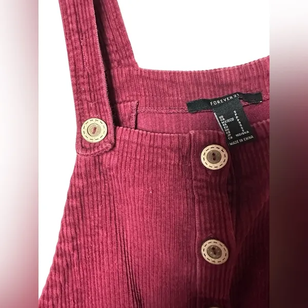 Forever 21 Burgundy Corduroy Overall Dress Pinafore Jumper Button Front‎ Size S - Image 6