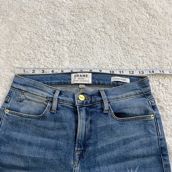 FRAME Le High Straight Raw Ankle Jeans Medium Wash 26 Hippie Casual Teacher - Image 4