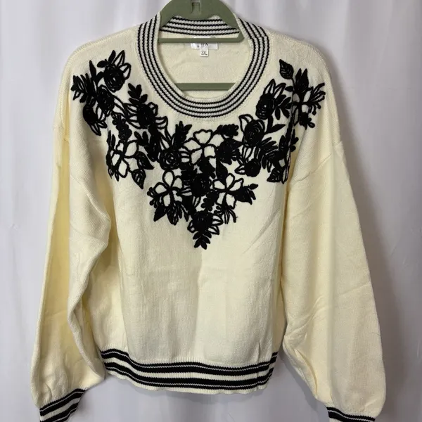 Krush Kandy Sweetest Devotion Floral Stripe Embroidered Sweater 3X Boho Soft - Image 3
