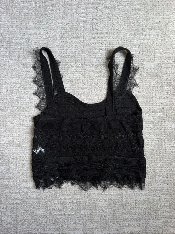 Zara Black Lace-Trim Knit Cowl Tank - Image 5