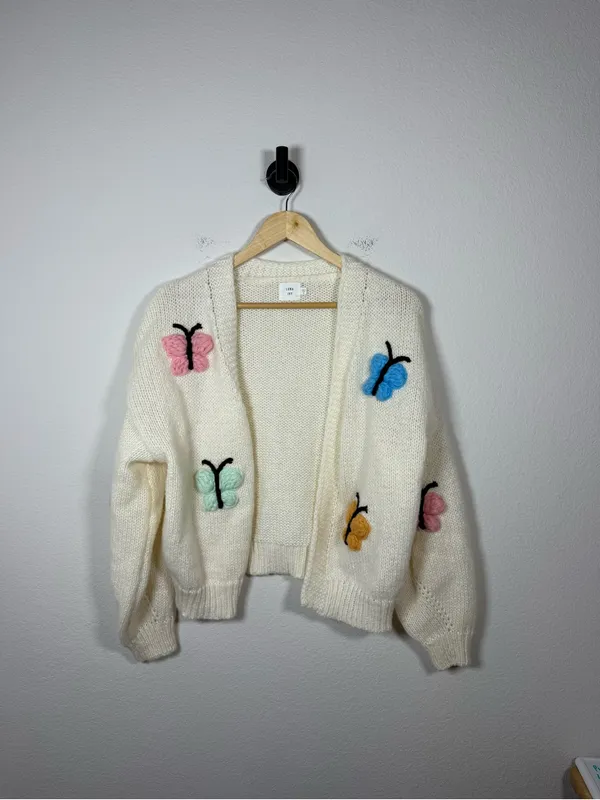 Luna Ivy Chunky Knit Butterfly Cardigan 3D Novelty Open Front Size S - Image 2